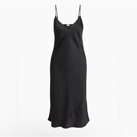 Aritzia Wilfred Only Slip Satin Midi Dress Black Large Adjustable Straps - Picture 3 of 8